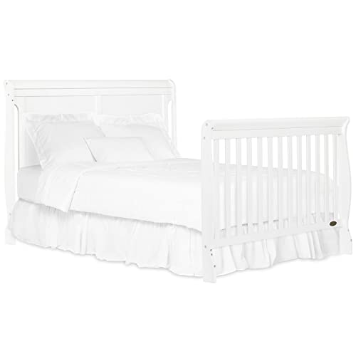 Dream On Me 5-in-1 Brody Full Panel Convertible Crib in White with Changer, Spacious Drawers, Detachable Changing -Table, 1''Changing Pad