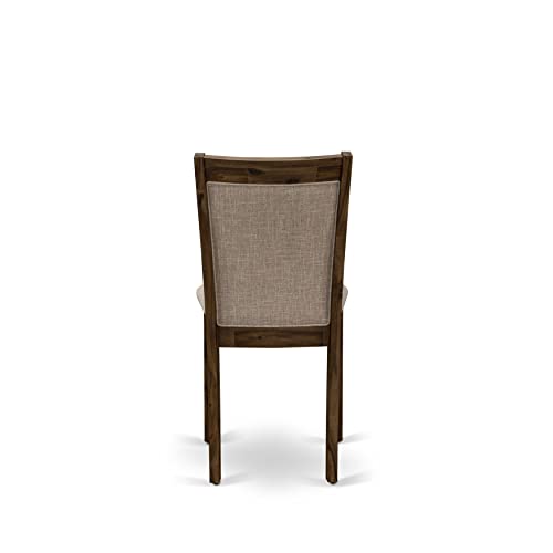 East West Furniture F2MZ7-N04 7 Piece Dining Room Furniture Set Consist of a Round Dining Table with Pedestal and 6 Light Tan Linen Fabric Upholstered Chairs, 48x48 Inch, Antique Walnut East West Furniture