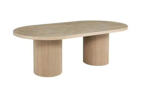 Dobby 90"-123" Extendable Oval Wooden Mid Century Modern Dining Table with Double Pedestal Base, Oval Dining Table for 6 People, Large Modern Dininig Room Table for Home, (Light Oak) Best Master Furniture