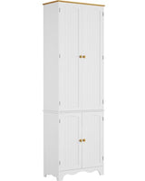 Yusong 72'' Tall Kitchen Pantry Cabinet, Freestanding Storage Cabinet with Doors and Shelves, Wooden Food Pantry Farmhouse Cupboard Buffet for Kitchen Dining Living Room, White Honey Yusong