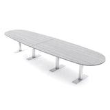 SKUTCHI DESIGNS INC. 14-Person Oval Boat-Shaped Conference Table | Harmony Series Modular Office Table with Brushed Silver Metal T-Base | Meeting Tables for Offices, and Homes | White Cypress - 14 Ft SKUTCHI DESIGNS INC.