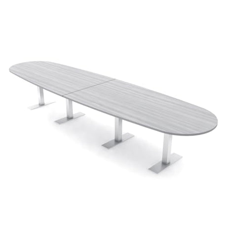 SKUTCHI DESIGNS INC. 14-Person Oval Boat-Shaped Conference Table | Harmony Series Modular Office Table with Brushed Silver Metal T-Base | Meeting Tables for Offices, and Homes | White Cypress - 14 Ft SKUTCHI DESIGNS INC.