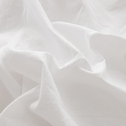 FACE TWO FACE Bedding Duvet Cover Set 3 Pieces 100% Washed Cotton Duvet Cover Linen Like Textured Breathable Durable Soft Comfy (Queen, White) FACE TWO FACE