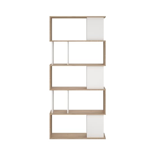 Tvilum Maze Modern Bookcase, Display Shelf and Decorative Room Divider with 7 Fixed Storage Shelves in Oak and White Tvilum