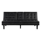 Benzara Berie Futon Sofa Bed, Drop-Down Tray, Cupholder, Black Faux Leather Benzara