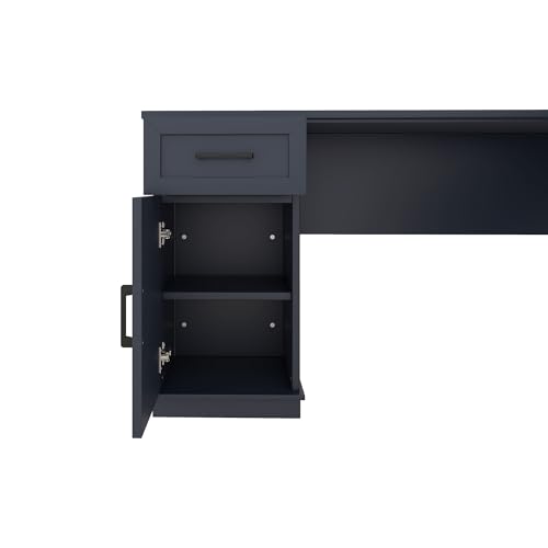 Hlcodca L Shaped Computer Desk with Drawers, Bookshelf & Hutch, Modern Corner Home Office Desk, L-Shaped Study Table Writing Corner Gaming Computer Desk with Storage (Antique Blue) Hlcodca