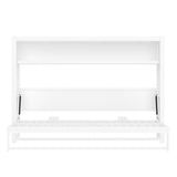 SOFTSEA Twin Size Metal Murphy Bed with Storage Shelves & Hanging Rod, Twin Horizontal Wall Bed Cabinet, Space-Saving Hideaway Folding Bed Frame for Guest Room, White SOFTSEA