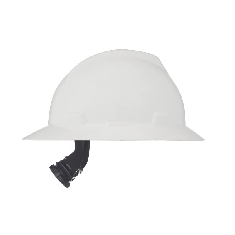 MSA 475369 V-Gard Full-Brim Hard Hat With Fas-Trac III Ratchet Suspension | Polyethylene Shell, Superior Impact Protection, Self Adjusting Crown-Straps - Standard Size in White MSA