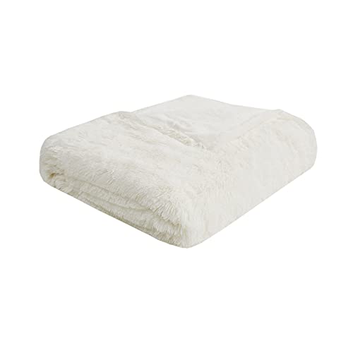 Intelligent Design Malea Shaggy Duvet with Quilted Box Design, Long Faux Fur Comforter Cover Cozy Bedding Set, Matching Shams, (Insert Not Included) Full/Queen, Ivory 3 Piece, 90x90 Intelligent Design