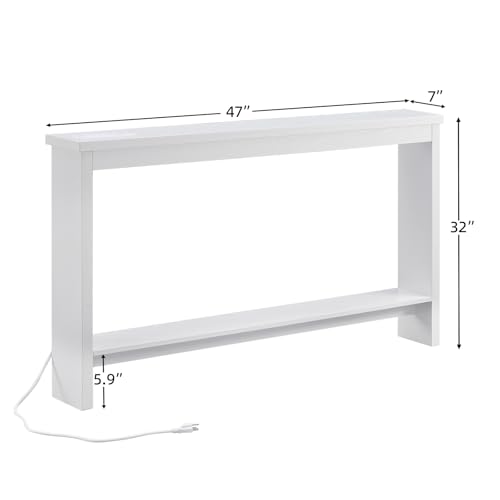ZGREN Narrow Sofa Table with Outlet and USB Port, Behind Couch Table Skinny Console Table with Charging Station Thin and Long Slim Entryway Table for Living Room, Hallway, Entry Hall, Foyer, White ZGREN