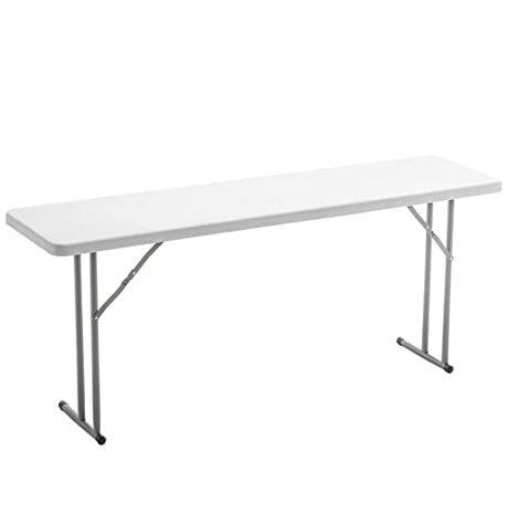 BTEXPERT Set of 2, 5-Foot - 60" Long White Plastic Folding Seminar Training Table Portable 18" Wide Narrow, 29" High, Events Indoor Outdoor Lightweight BTEXPERT