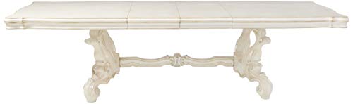 Acme Versailles Rectangular Wooden Dining Table with 2 Leaves in Bone White - WoodArtSupply