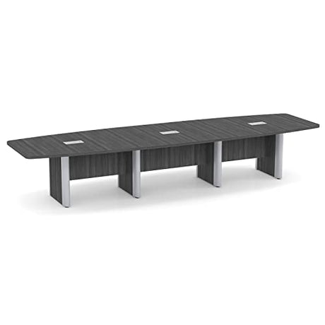 Thaweesuk Shop New 16 ft Gray Modern Executive Boat Shaped Conference Table Room Wood Hide Wires Inside Elliptical Metal Legs Desk Grommets Racetrack Power Modules Black Boardroom Furniture Business Generic