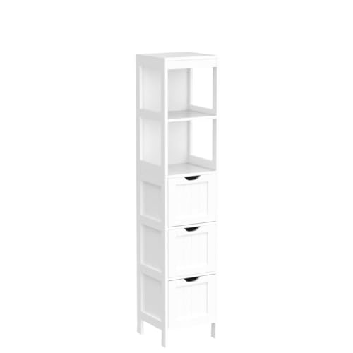 Yaheetech Bathroom Tall Cabinet, Slim Storage Cabinet, Narrow Freestanding Floor Cabinet with 3 Drawers & 2 Shelves, Linen Tower for Small Space, 12" D x 12" W x 56" H, White - WoodArtSupply