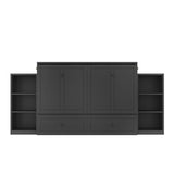 DNChuan Full Size Murphy Cabinet Bed with Spacious Storage Drawer, Foldable Murphy Cabinet Bed Frame with Storage Shelves, Space Saving, No Noise, Kids, Boys, Adults, Dark Gray DNChuan