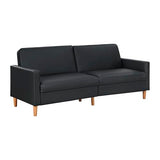 Lexicon 79"W Convertible Futon Sofa Bed, Loveseat, Faux Leather Upholstered Couch Sleeper, Adjustable Backrests, Padded Pocket Coil, Solid Wood Legs for Living Room, Bedroom, Apartment, Office, Black Lexicon