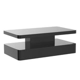 IKIFLY Modern High Glossy Coffee Table, Black Coffee Table for Living Room, Contemporary Rectangle Design Coffee Table with 16 Colors LED Lights, 2 Tiers IKIFLY