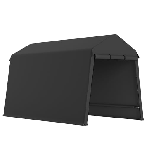 7X12 Ft Outdoor Portable Storage Shelter Shed with Rolled Up Zipper Doors & Vents, Heavy Duty Carport for Motorcycle Waterproof and Uv Resistant Anti-Snow Portable Garage Kit Tent, Black Hipicute
