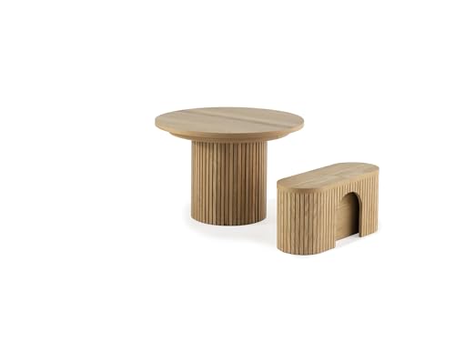 Transformer Table - Solid Wood Extendable Round Dining Table Set with Bench, Expandable Round Dining Set, Seats 4-10, Seat with Hidden Panel Storage, Natural (Table + Bench) Transformer Table