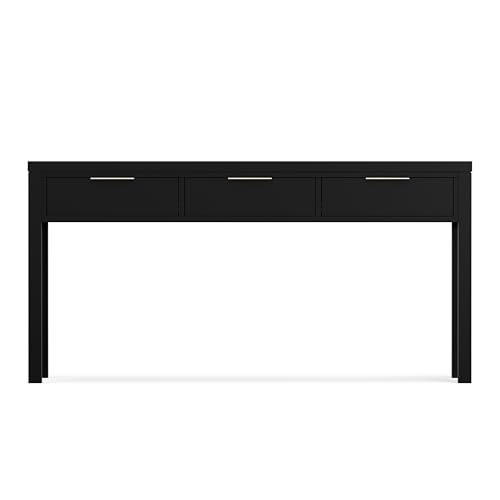 SIMPLIHOME Hollander Console Table - 60 Inch Wide Solid Wood Sofa Table in Black, Contemporary Storage Table for Entryway or Living Room with 3 Drawers and Sleek Metal Hardware SIMPLIHOME