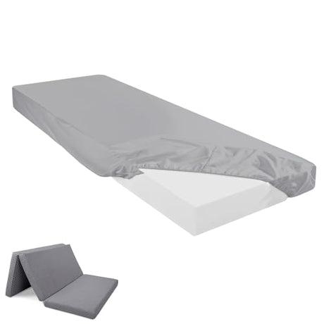 Breling Fitted Sheet (Sheet Only) Compatible with Milliard Trifold Mattress Folding Mattress Fitted Microfiber Bedsheet for Camp Bunk Rvs Bed(Light Gray,Single,4'') Breling