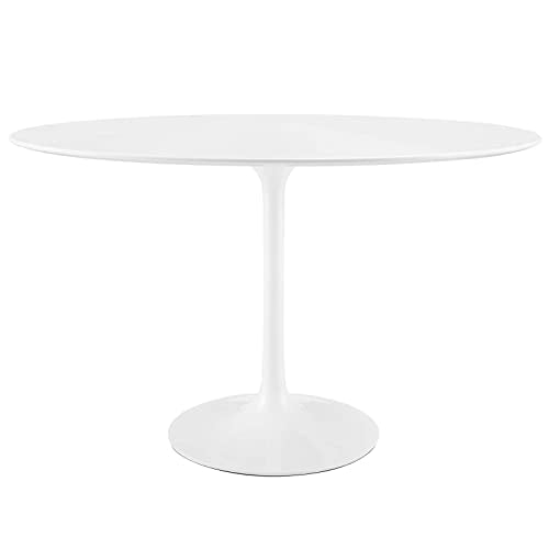 Modway Lippa 48" Mid-Century Modern Dining Table with Oval Top and Pedestal Base in White Modway