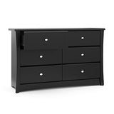 Storkcraft Crescent 6 Drawer Double Dresser (Black) – GREENGUARD Gold Certified, Dresser For Nursery, 6 Drawer Dresser, Kids Dresser, Nursery Dresser Drawer Organizer, Chest of Drawers STORKCRAFT