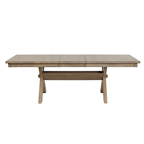 Roundhill Furniture Raven Wood Trestle Extendable Dining Table with Leaf, Glazed Pine Brown Roundhill Furniture