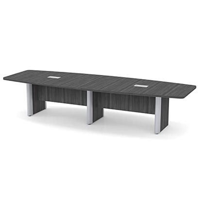 Thaweesuk Shop New Gray 12 FT Modern Boat Shaped Conference Table Wood Room Hide Wires Inside Elliptical Metal Legs Desk Grommets 2 Racetrack Power Modules Silver Office Boardroom Furniture B - WoodArtSupply