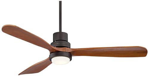 Casa Vieja 52" Delta-Wing DC Modern 3 Blade Indoor Outdoor Ceiling Fan with LED Light Remote Control Solid Wood Oil Rubbed Bronze Damp Rated for Patio Exterior House Porch Gazebo Garage - WoodArtSupply