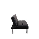 Naomi Home Zoe Futon Sofa Bed, Faux Leather Futon Couch, Modern Convertible Folding Sofa Bed Couch with Chrome Legs, Reclining Mini Couch, Leather Futon Small Couch for Bedroom Living Room Black Naomi Home