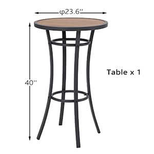 Naga Bahna Outdoor Bar Height Bistro Table, 40-Inch Patio Bar Table Bistro Dining Table Pub Table with Wooden-Like Table Top & Metal Frame Naga Bahna