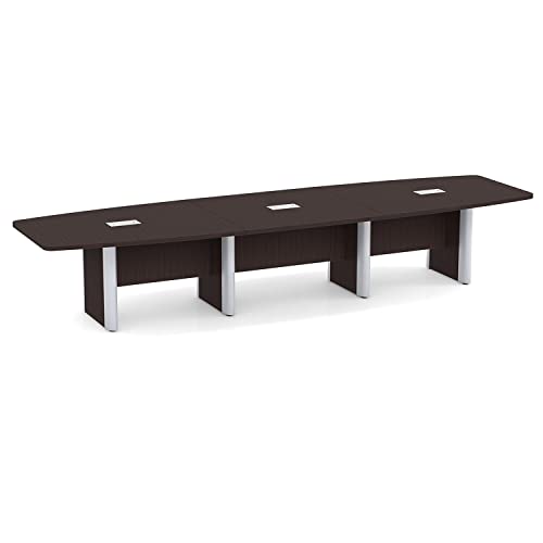 Thaweesuk Shop Espresso 16 ft Modern Executive Boat Shaped Conference Table Room Hide Wires Inside Elliptical Metal Legs Desk Grommets Racetrack Power Modules Silver Boardroom Business Furniture Wood Generic
