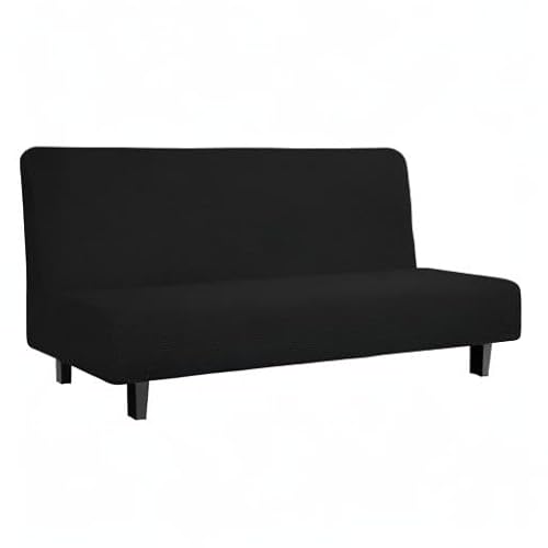 Easy-Going Stretch Futon Slipcover Armless Futon Bed Cover Furniture Protector Without Armrests with Elastic Bottom for Kids, Soft Jacquard Fabric Small Checks (Large, Black) Easy-Going