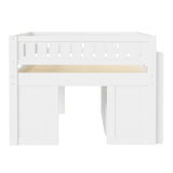 Harper & Bright Designs Low Loft Bed Full Size with Storage, Solid Wood Loft Bed with Cabinet and Chalkboard Panel, Multiple Functions Loft Bed Frame for Kids Teens Adults, White Harper & Bright Designs