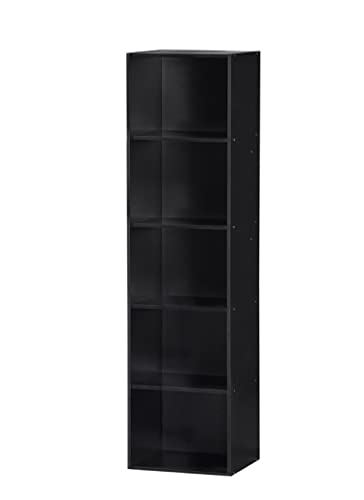 Hodedah 5-Shelf Black Bookcase for Organised Storage and Display - WoodArtSupply