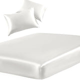 SiinvdaBZX 3-Piece Set Satin Twin Fitted Sheet & 2 Pillowcase, Ivory White Silky Soft Fitted Bottom Sheet, Wrinkle Free, Fade Resistant, Deep Pocket Bed Sheet (Deep Up to 15") SiinvdaBZX