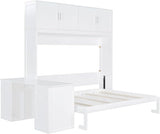 Virubi Queen Horizontal Murphy Bed with Desk and Storage Cabinets,Wood Murphy Wall Bed Queen Size Fold Up Bed Adult Murphy Bed Cabinet Queen Hideaway Bed for Guest Room Living Room Bedroom (White) Virubi
