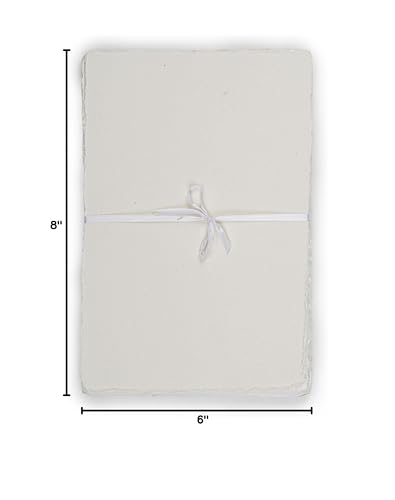 LEATHER VILLAGE Watercolor Paper - 6 X 4 inches, 50 Sheets - Mixed Media Watercolor Paper - 150 GSM Thick Deckle Edge Virgin Cotton Handmade Paper - Off White LEATHER VILLAGE