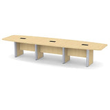 Thaweesuk Shop New 14 FT Natural Aspen Modern Boat Shaped Conference Table Wood Hide Wires Inside Elliptical Metal Legs Desk Grommets Racetrack 3 Power Modules Silver Boardroom Room Business Furniture Generic