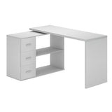 HSH White L-Shaped Computer Desk with 3 Drawers and 2 Shelves, Reversible Home Office Corner Desk for Writing Study Work Executive, 55 Inch Bedroom Wood Table Workstation Desk with Storage Cabinet HSH
