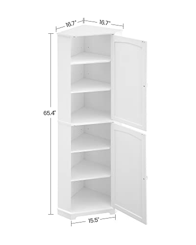 VASAGLE Corner Cabinet, Tall Corner Storage Cabinet with 2 Doors and 4 Adjustable Shelves, for Bathroom Kitchen Living Room, Modern Farmhouse Design, White UBBC541P31 VASAGLE