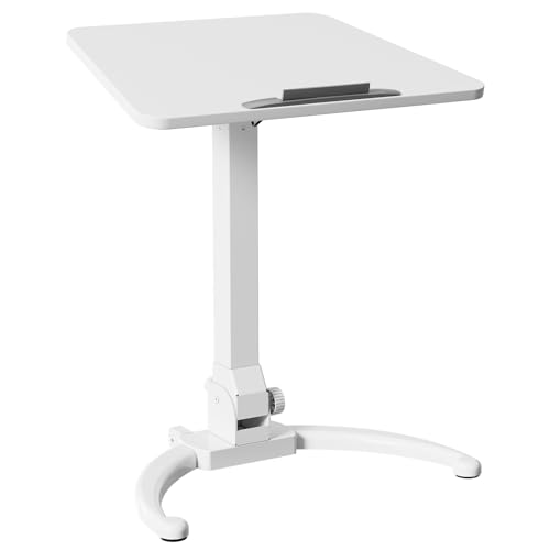 JOY worker Foldable Mobile Standing Desk, Height Adjustable Sit Stand Desk, 90° Tiltable Rolling Laptop Table, Portable Workstation with Wheels Non-Slip Mat for Home Office, Holds Up to 22lbs, White JOY worker