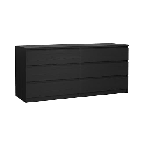 Tvilum 6 Drawer Double Dresser, Black Woodgrain Tvilum