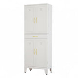DWVO Metal Storage Cabinet, 71" Kitchen Pantry Cabinet with 4 Door & 4 Adjustable Shelves & Drawer & Door Rack, 6-Tier Tall White Steel Cabinets for Kitchen, Living Room, Dining Room DWVO