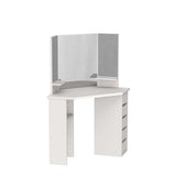 Likein Corner Makeup Vanity Desk with Mirror and Lights, Bedroom Vanity Table with Lighted Mirror 5 Drawers and Storage Shelf for Women Girls White Likein