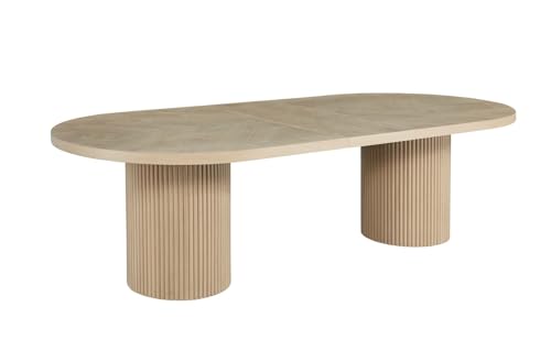 Dobby 90"-123" Extendable Oval Wooden Mid Century Modern Dining Table with Double Pedestal Base, Oval Dining Table for 6 People, Large Modern Dininig Room Table for Home, (Light Oak) Best Master Furniture