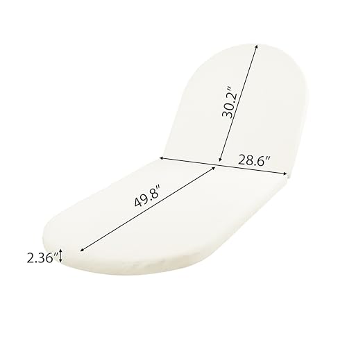Merax Acacia Wood Chaise Lounge with Curved Cushion, Outdoor Sun Lounger for Patio, Poolside and Garden, Teak Finish Wood Recliner, 80.8" L, Supports 300 lbs, Cream