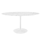 Modway Lippa 60" Oval-Shaped Mid-Century Modern Dining Table with Artificial Marble Top and White Base Modway