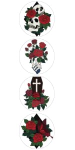 BEUNITONE 4 Set Skull Embroidery kit for Beginners Flower Starter Kits Halloween Skull with Flowers DIY Needlepoint Kit for Adults with Instruction Rose Skull Handmade Embroidery Kits for Gifts BEUNITONE